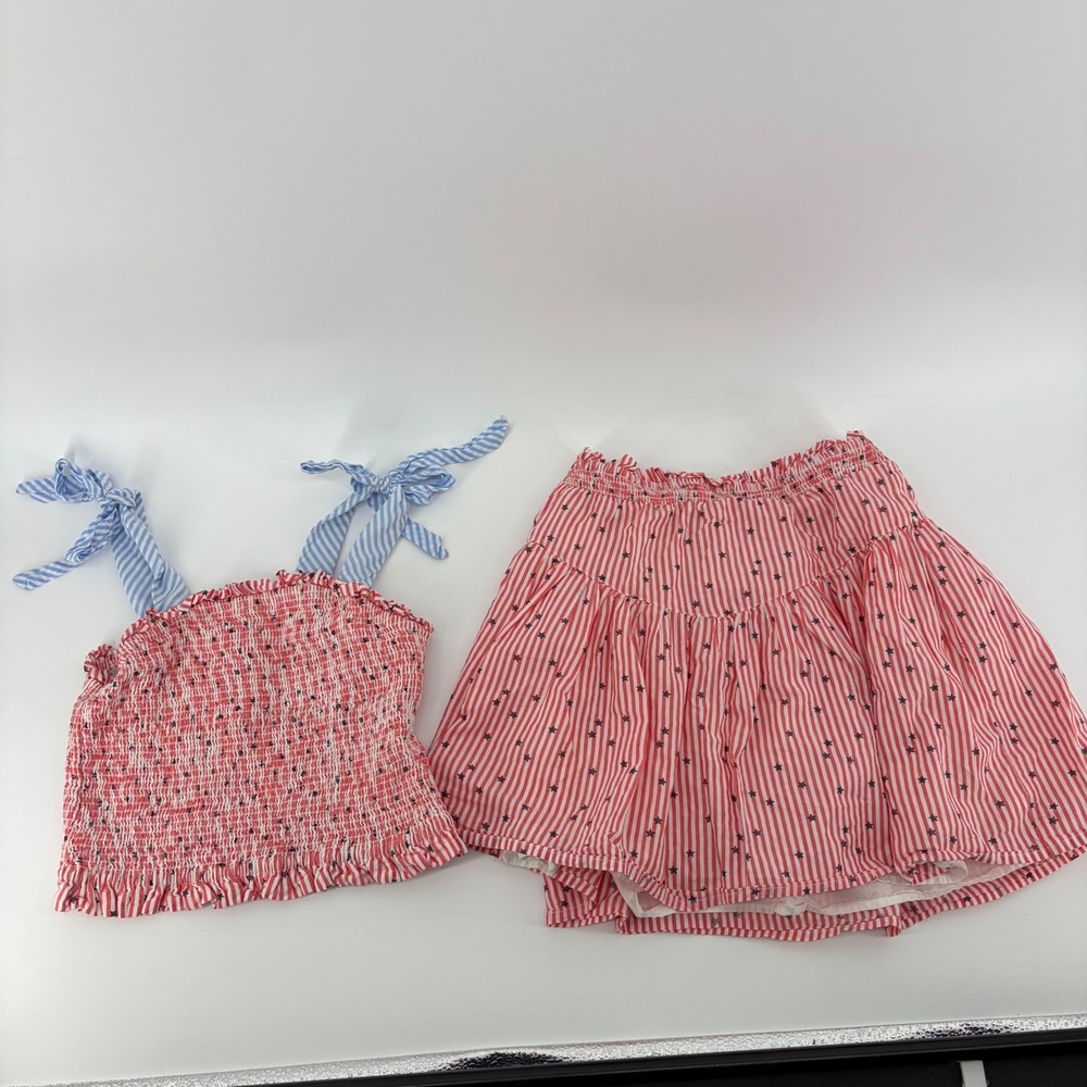Tommy Bahama Girls Size 8 Red White Blue Striped Star Smocked Skirt Set 2pc